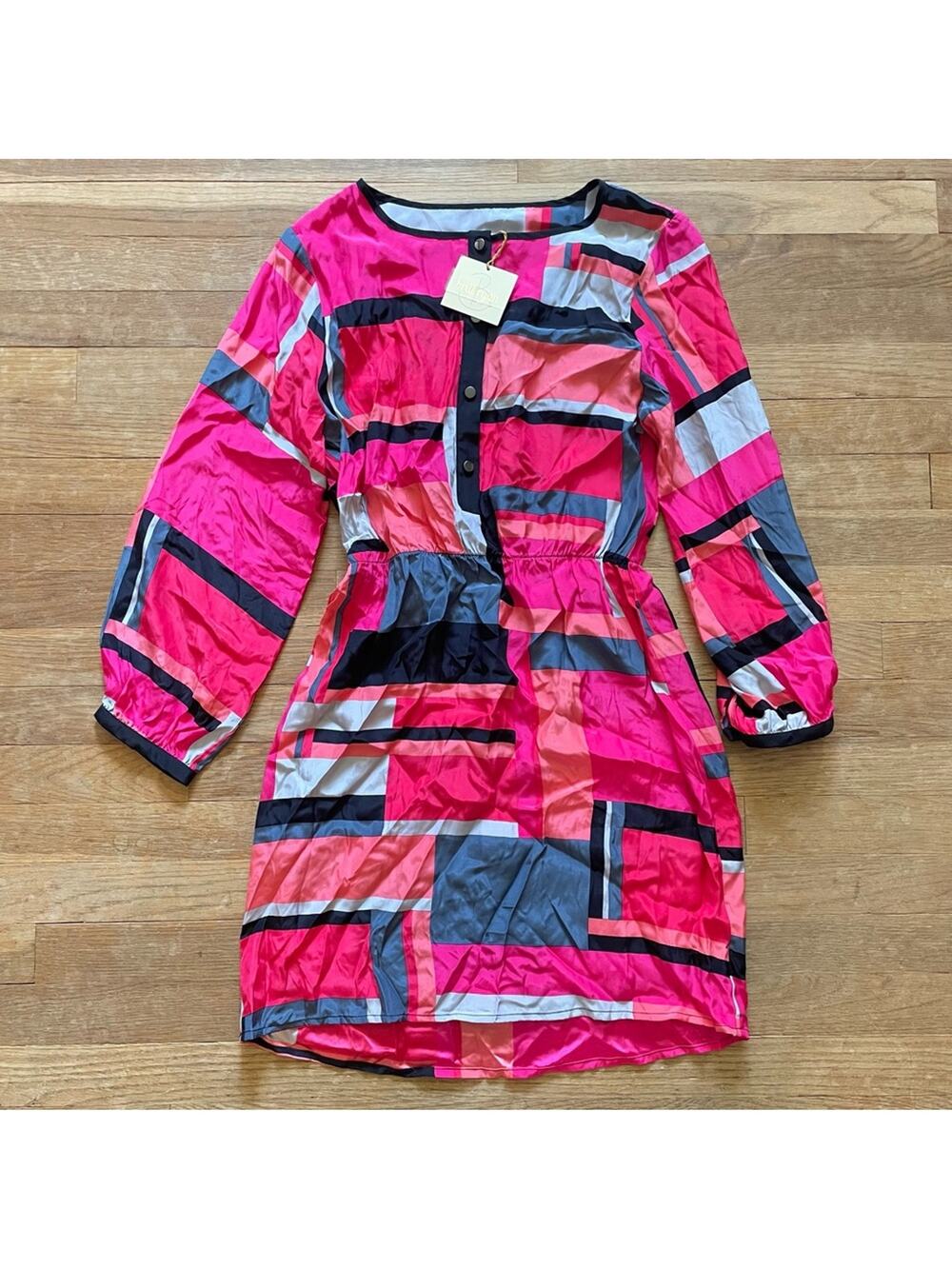 NWT Britt Ryan pink long sleeve fit & flare dress size medium M b21